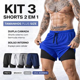 Kit 3 Bermuda 2 em 1 PLUS SIZE Original Esporte Treino Masculino Corrida Casual Shorts em Oferta na Shopee