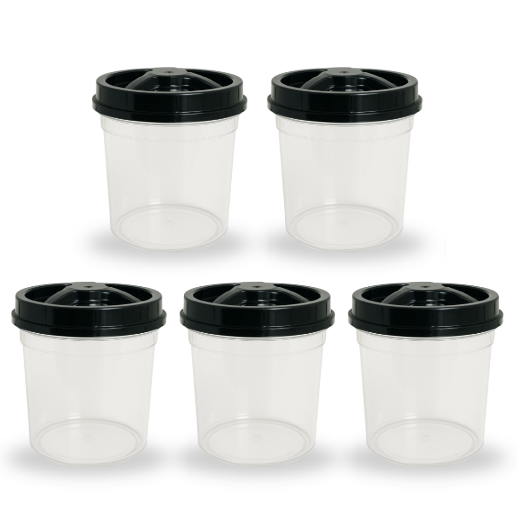 Kit 5 Potes Redondo Transparente 6400ml PRIME Tampa Rosca Preta Mantimento Arroz Feijão Cereais