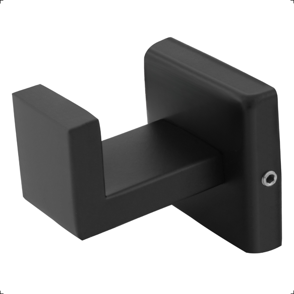 Suporte Gancho Cabide Aço Inox 304 Quadrado De Parede Banheiro Luxo Preto Fosco
