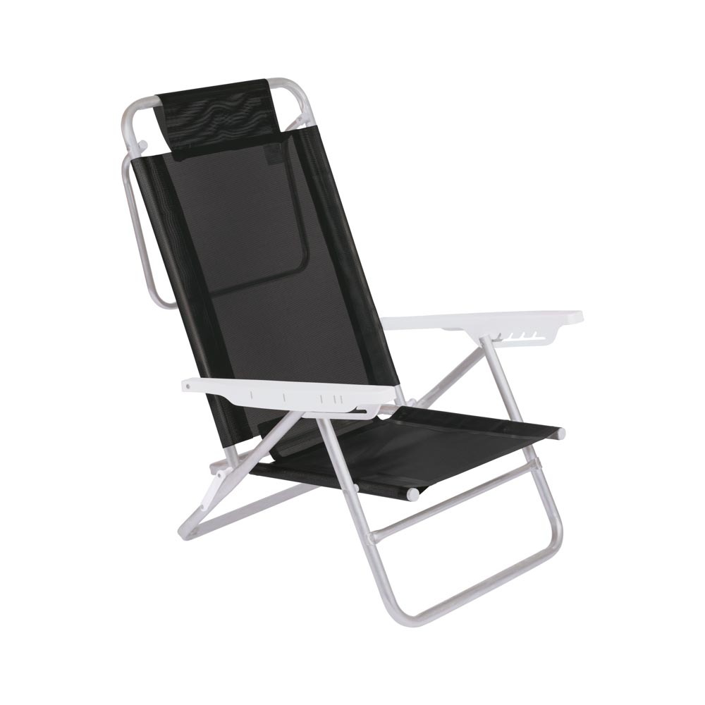 Cadeira de Praia Reclinável 6 Posições Aluminio Suporta Até 120Kg Apoio de Braço Preta Mor