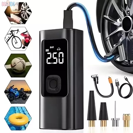 Inflador de Pneu Sem Fio Portátil  Compressor Elétrico com Medidor de Pressão Digital - M6