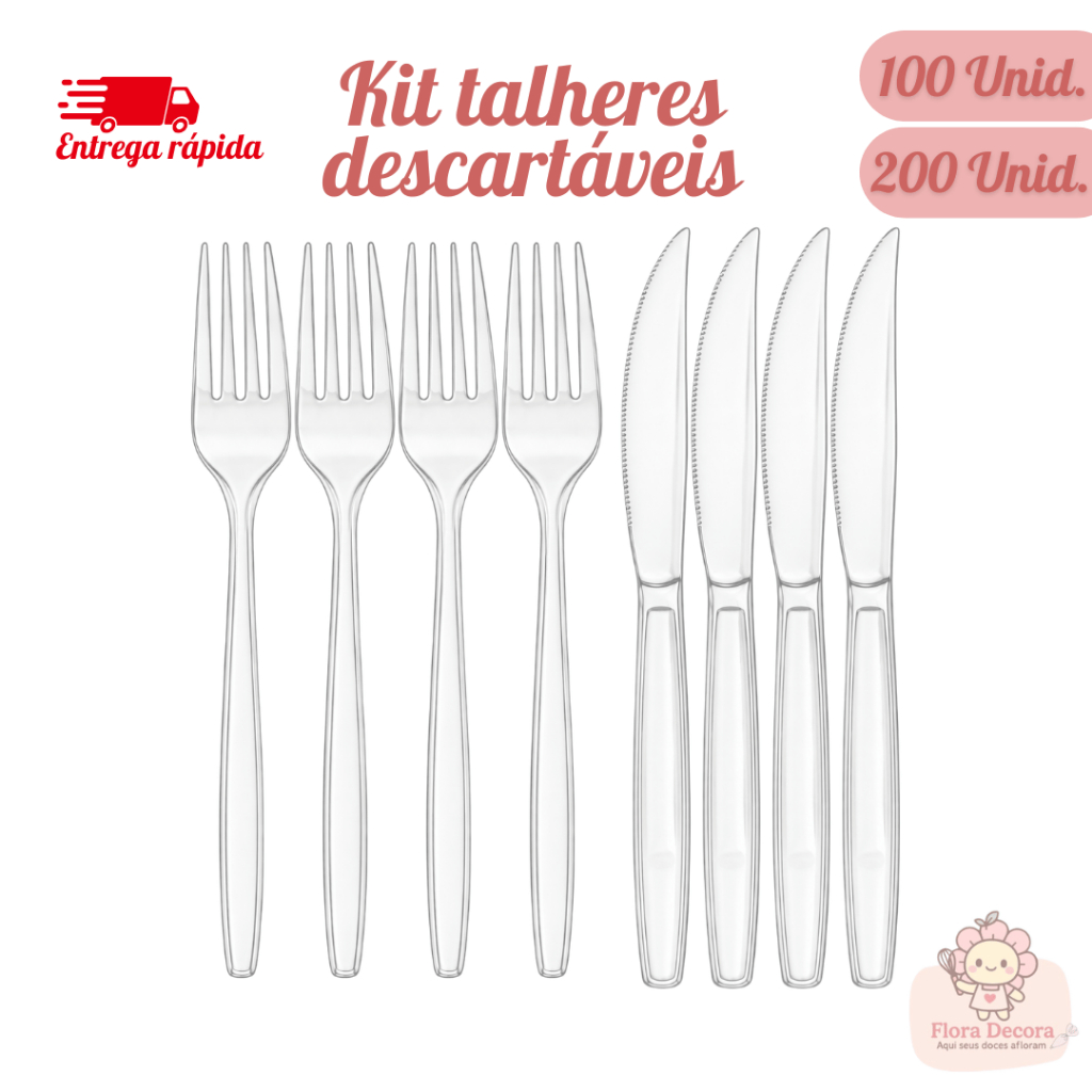 Kit 100/200 Talheres Descartáveis Garfo Faca Plástico Cristal Festa Aniversário