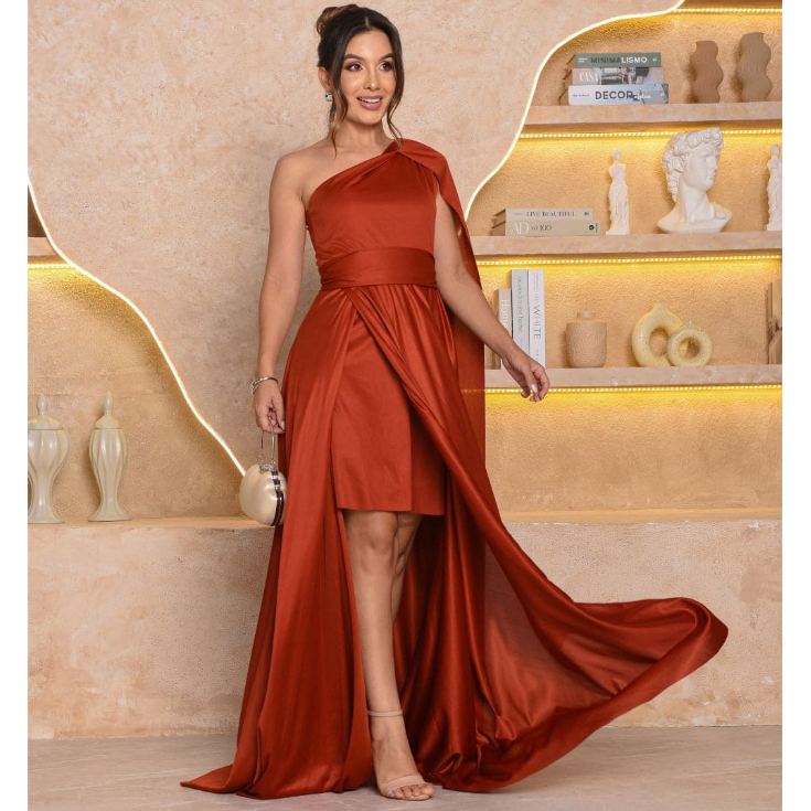 Vestido Feminino Longo com Capa Festa Casamento Madrinhas Formatura Plus Size