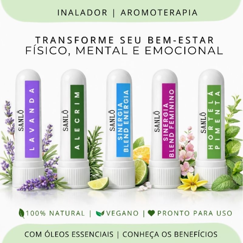 Inalador terapêutico aromoterapia pronto para uso|Com óleos essenciais|Insônia|Dor de cabeça|tpm|menopausa|disposição