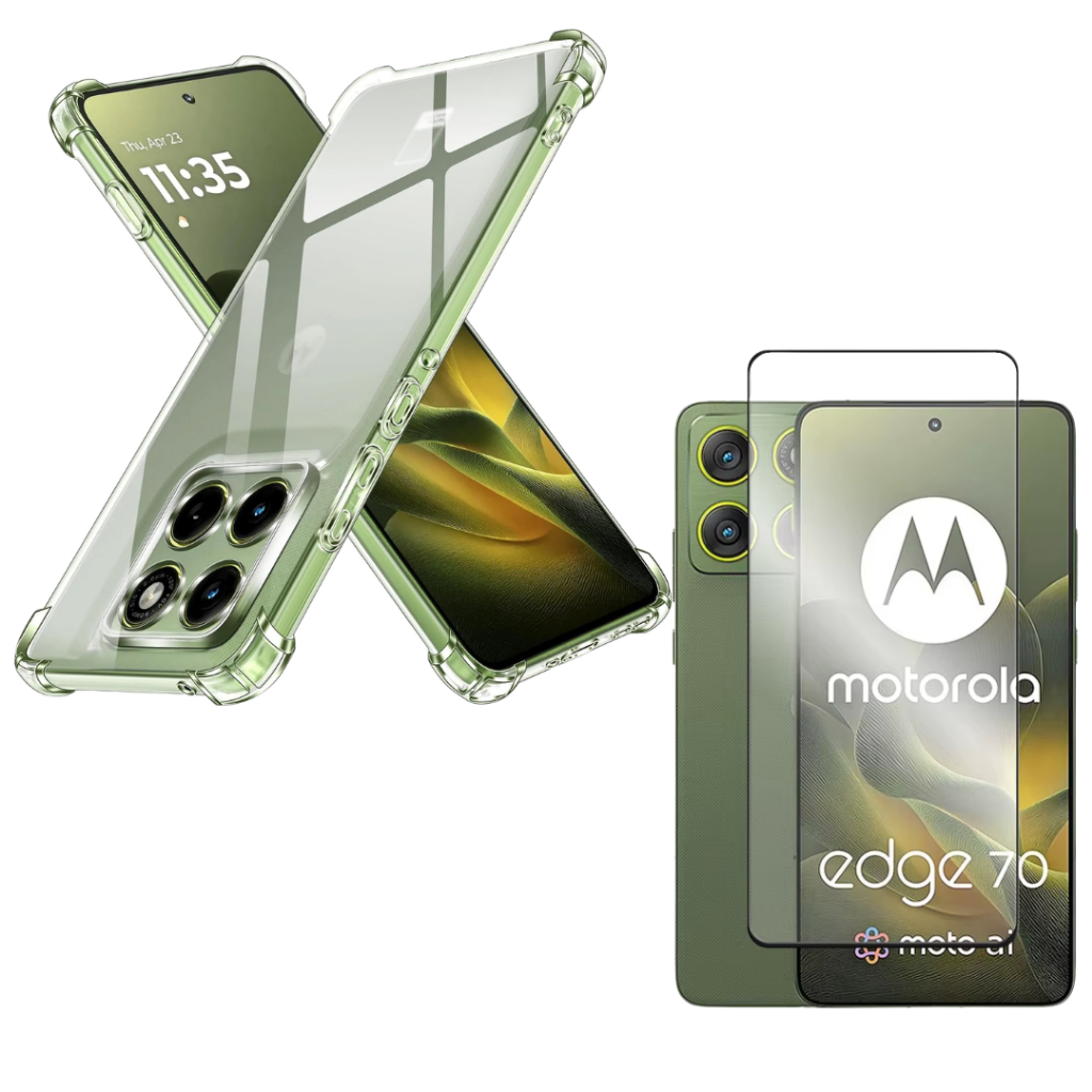 Capa Capinha Anti Impacto + Película 3d Curvada Premium Para Moto Edge 70, 70 Fusion, Signature