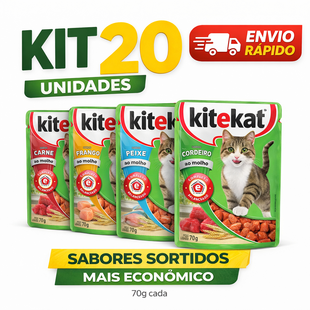 Kitekat Sachê para Gato 70g | Ração Úmida para Gatos Adultos | Kit Econômico 10, 15 ou 20 Unidades | Alta Palatabilidade