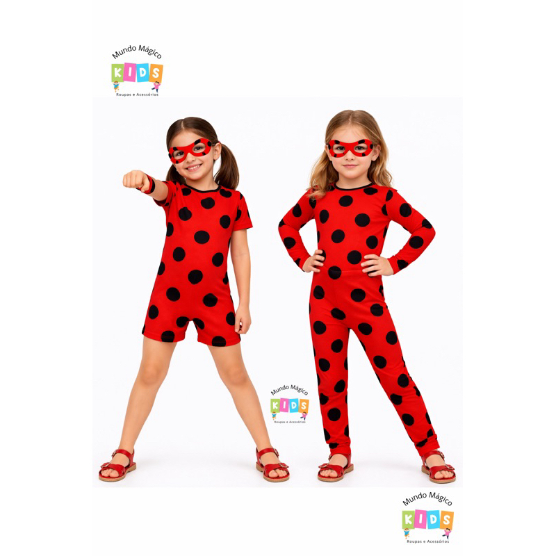 Fantasia lady bug Joaninha macacão longo ou curto Com mascara de E.V.A e luva Menina Vermelho Carnaval aniversário etc…