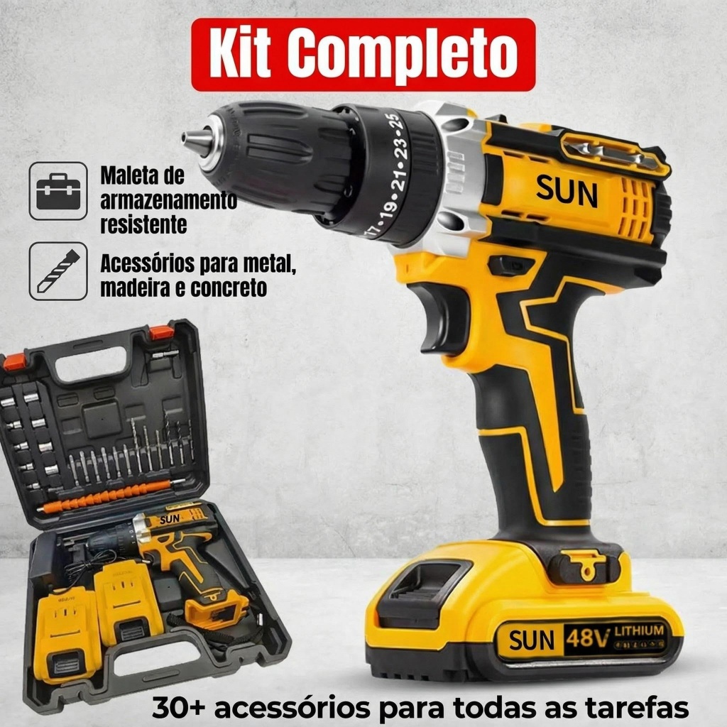 48V Parafusadeira Furadeira De Impacto Sem Fio 1/2 Baterias Com Maleta e Acessórios Completo