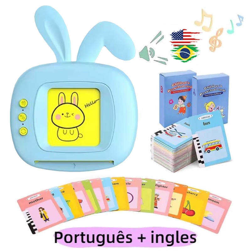 Brinquedo Educativo Máquina de Pronúncia Bilíngue Português Inglês, Leitor de Cartões Infantil Interativo com Som
