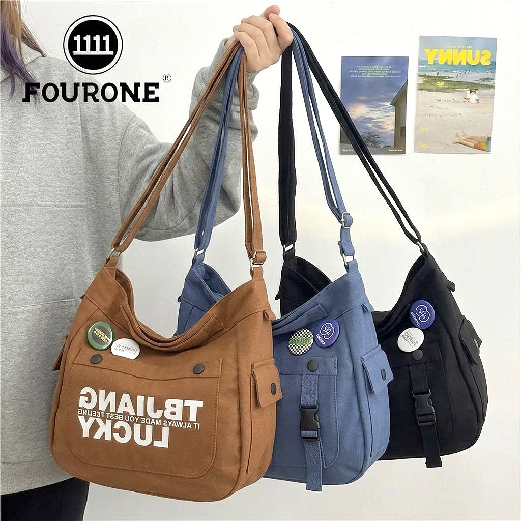 Bolsa Tote Feminina Lona Grande Transversal Ombro Casual Moda Coreana Faculdade Espaçosa com Letras
