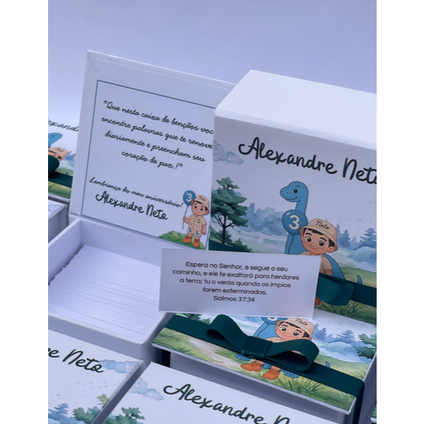 5 Caixinhas de Bençãos Lembrancinha PERSONALIZADA Versículos Orações Aniversário Batizado Maternidade Tema DINOSSAURO