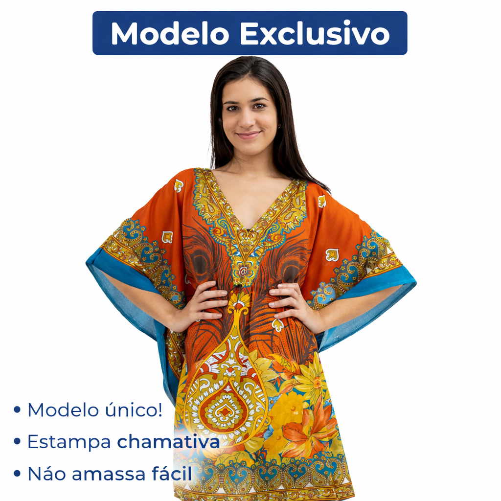 Bata Kaftan Indiana Curta Estampada Hippie Boho Saida de Praia Casual