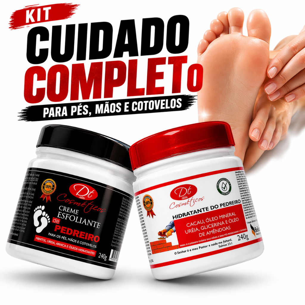 Kit Spa dos Pés 1 Esfoliante de Pedreiro + 1 Hidratante do Pedreiro com  Ureia Glicerina Óleo de amendoas