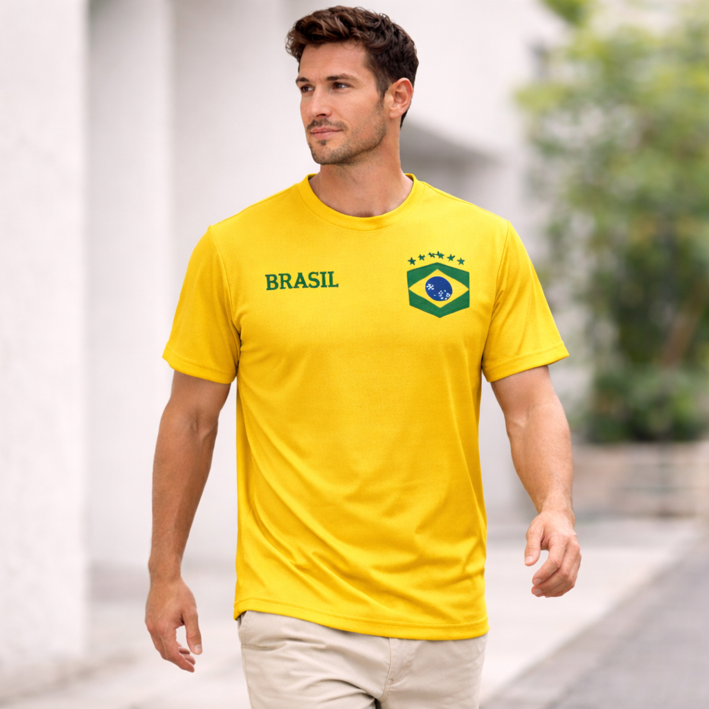 Camiseta Seleção Brasil Masculina Esportiva Dri Fit Leve Copa Futebol Academia Casual