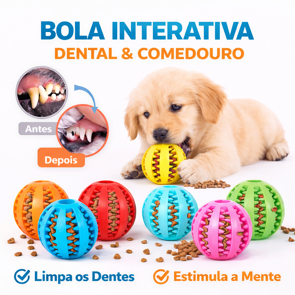 Pet Mordedor Bola Multifuncional Escova Mordedor Porta Petisco Pet Ball 6 cm