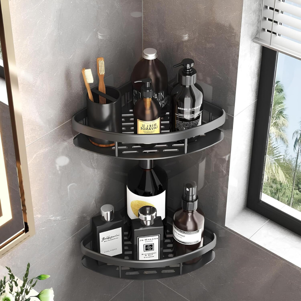 Kit 2 Suporte De Shampoo Prateleiras De Banheiro Preto Sem Furo Prateleiras Para Banheiro e Cozinha