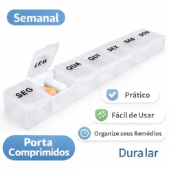 Porta Comprimidos Semanal 7 Dias Transparente Organizador de Remédios Portátil
