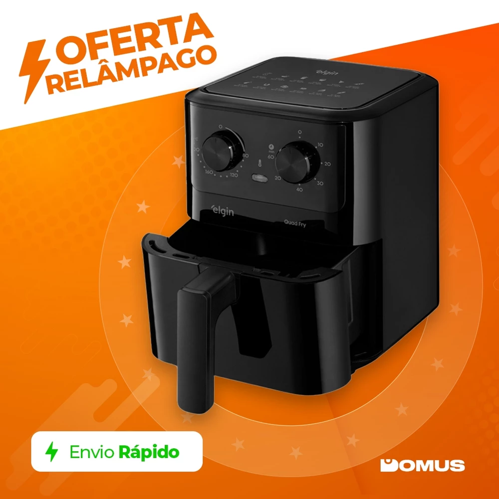Air Fryer Elgin Quad Fry 4,2L 1400W Preta Fritadeira Sem Óleo