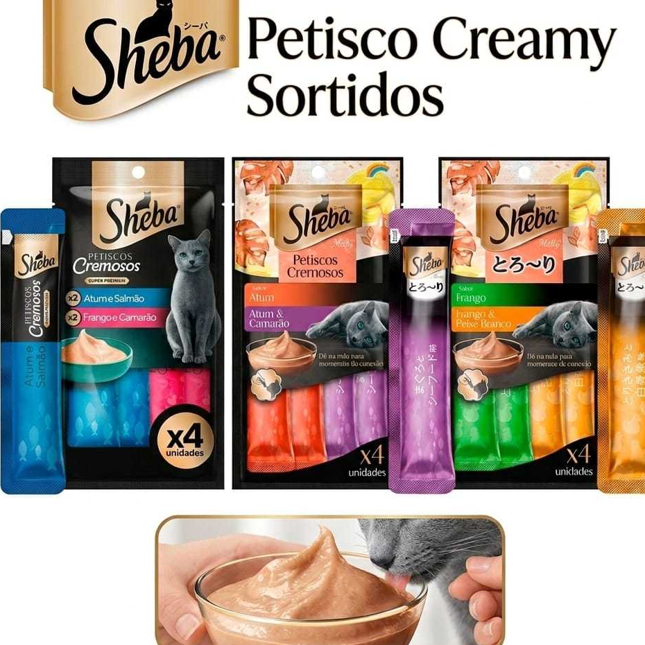 Sheba Petisco Cremoso para Gatos Sabores Sortidos - Pacote com 4 Unidades - Churu Creamy