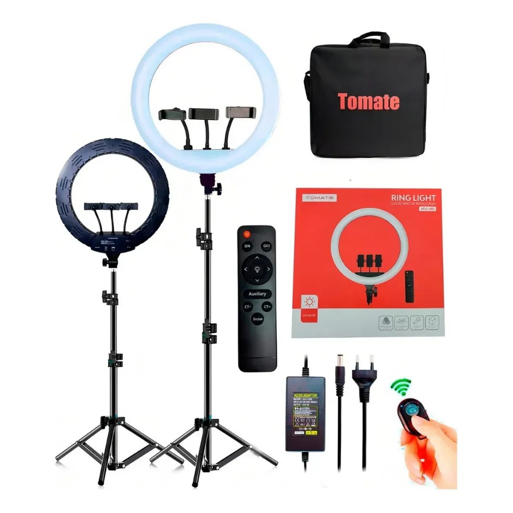Ring Light Iluminador Bicolor 55W Usb Controle Remoto Tomate profissional 45cm MLG-089