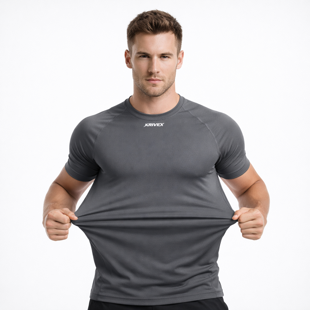 Camiseta Compressão Masculina Modeladora Academia Musculação Dry Fit Poliamida Premium KRIVEX Alto Padrão Proteção UV