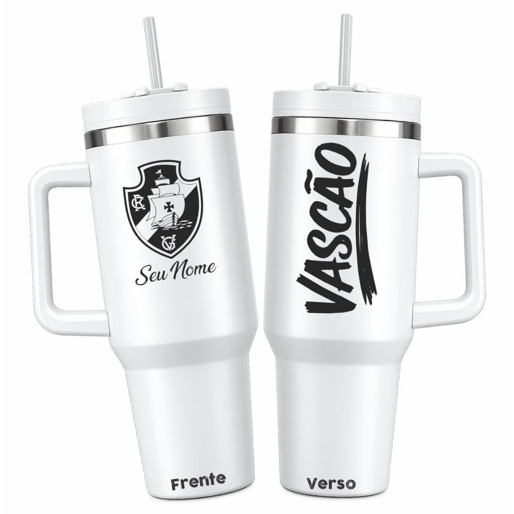 Garrafa Termica, Copo, Personalizado com seu Time, Vasco, da Gama Presente Idea, c/tampa e Canudo presente torcedor
