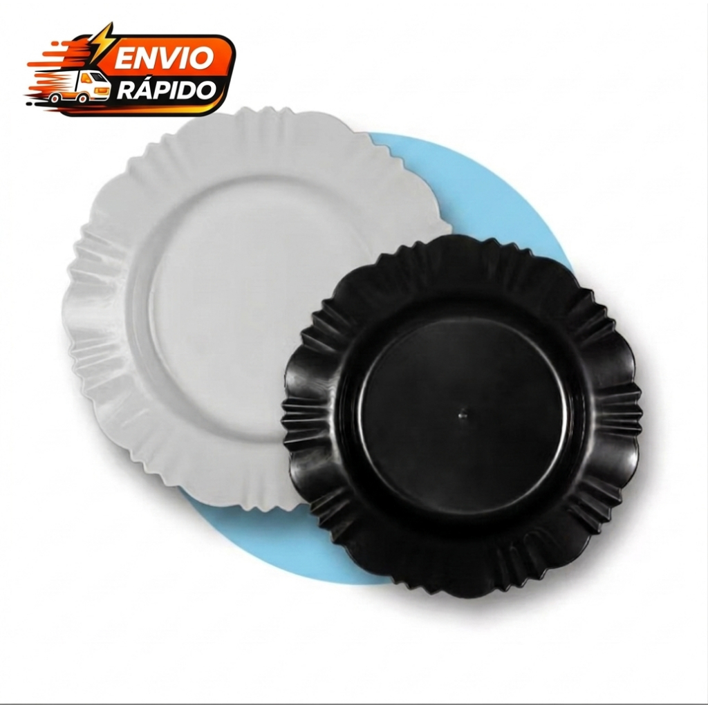 Kit 50 Pratos Plásticos Pétala Com Borda Para Refeição Churrasco Festa Jantar Aniversário Eventos