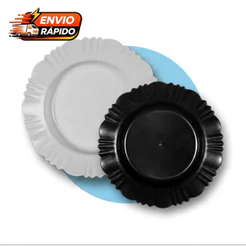 Kit 50 Pratos Plásticos Pétala Com Borda Para Refeição Churrasco Festa Jantar Aniversário Eventos