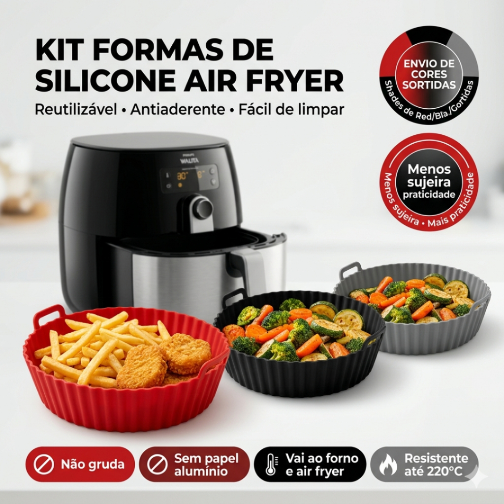 FORMAS DE SILICONE PARA AIR FRYER 20CM ANTIADERENTE REUTILIZAVEL