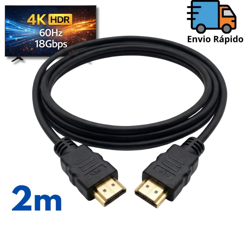 Cabo HDMI 2m 4K HDR 60Hz 18Gbps Para TV Monitor PC Video Game NoteBook Alta Qual