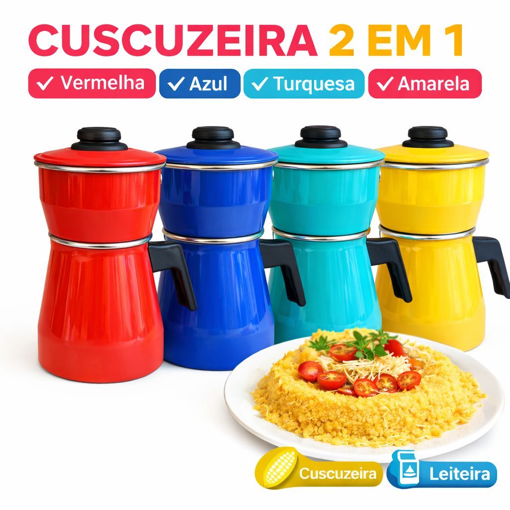 Cuscuzeiro Pequeno 2 Funções em Alumínio Panela de Cuscuz Nordestino Individual Rápido Econômico