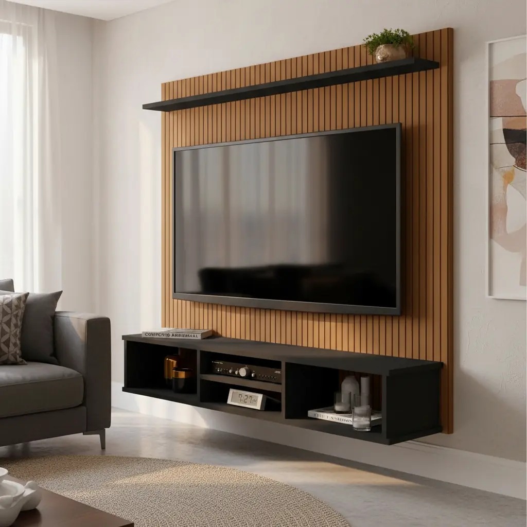 Prateleira Estante Home Painel Tv Até 50 Ripado 3d Everest