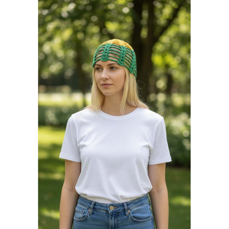 Touca de crochê Headpiece / Coleção Brasil /  Copa do Mundo/ Look Boho Chic/ Acessório Moda trendy / Bandana artesanal