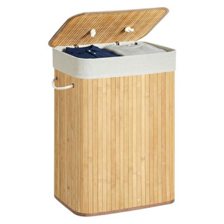 SONGMICS 72L Cesto de roupa suja de bambu, dobrável com tampa, cesto retangular organizador, para quarto