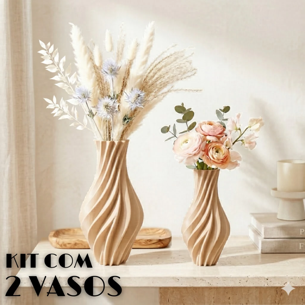 Kit 2 Vasos Decorativos Espiral 3D Cachepot Moderno para Decoração Sala e Mesa Flores e Plantas
