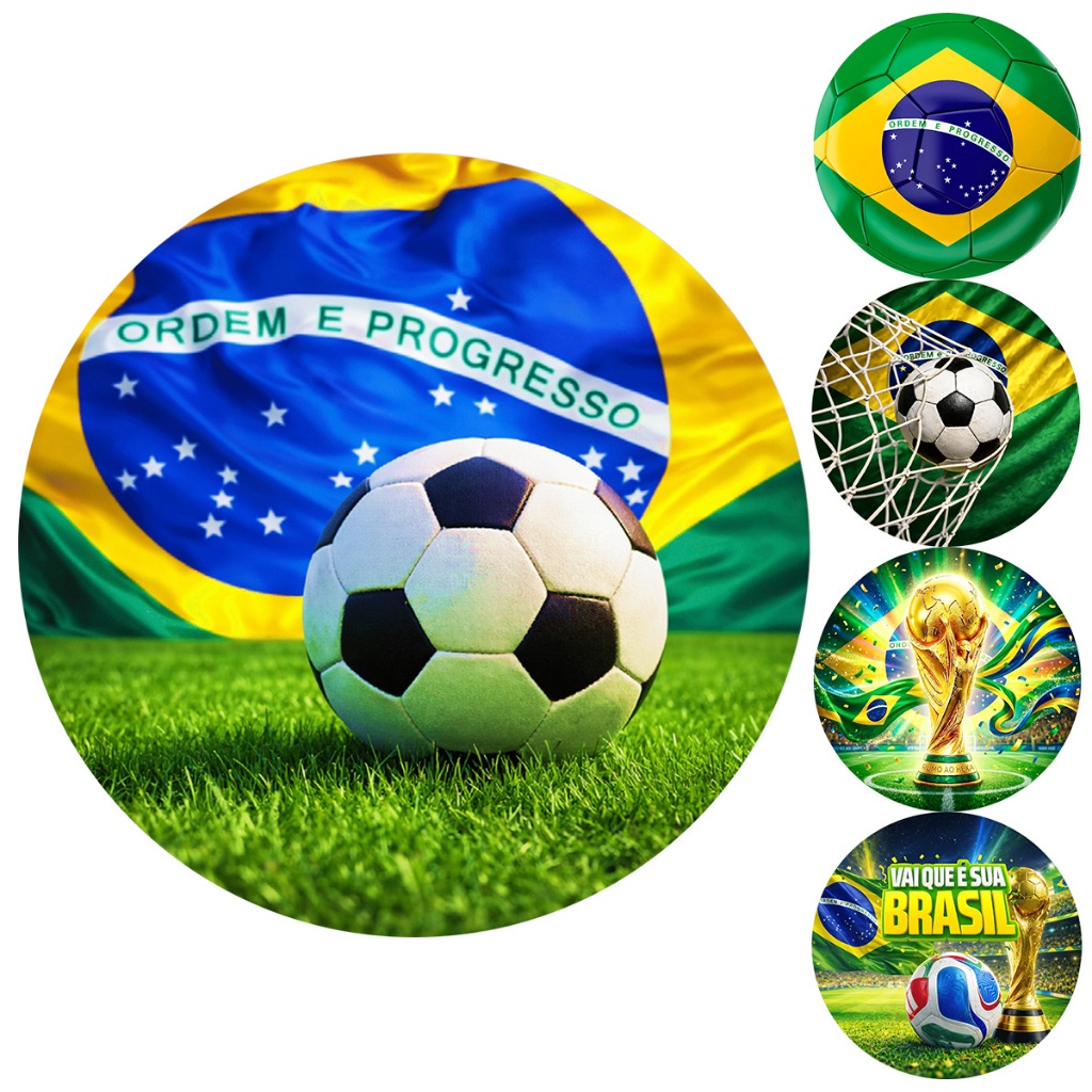 Painel Redondo Tema Brasil Bola de Futebol Decoração Copa 1,50 Mt