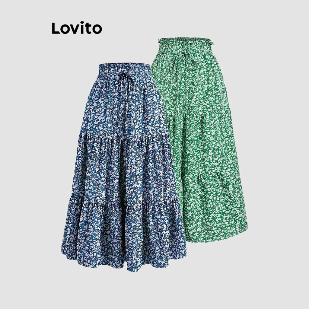 Lovito Saia Feminina Longa Rodada Feminina com Estampa Floral SKNS70BX316 em Oferta na Shopee