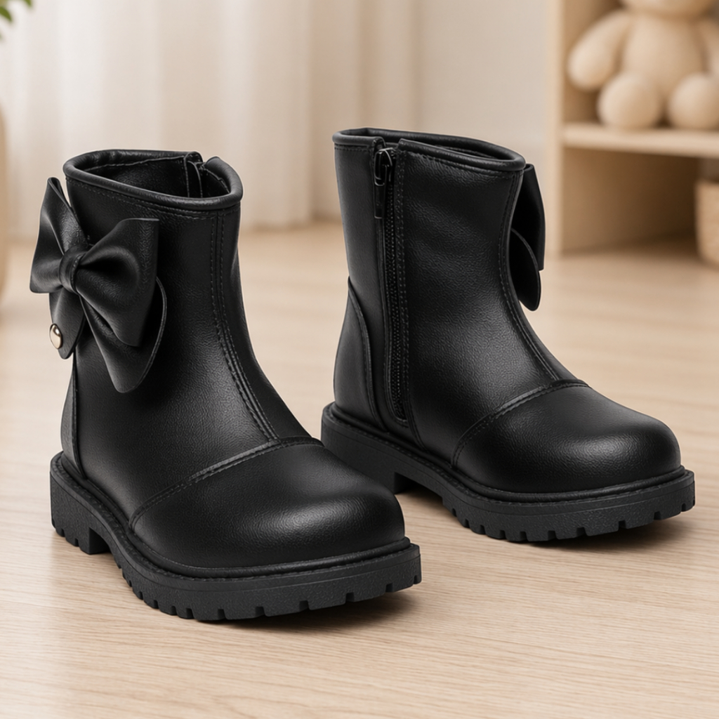 Bota Infantil Love com Laço Menina Cano Curto Zíper Lateral 20 ao 27 Confortável Estilosa