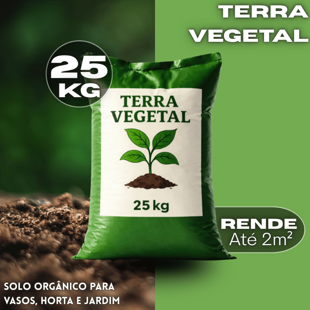 Terra Vegetal 25kg Substrato Adubado Com Húmus Ideal Para Jardim Horta Plantas E Flores Em Casa