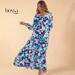 Lovito Bossa Vestido Longo Feminino em Viscose Manga Longa Estampado DRB16621692
