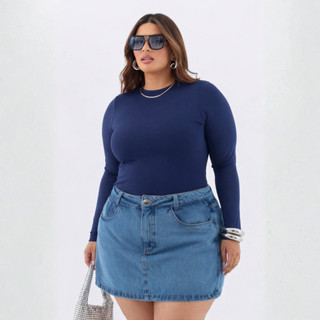 Blusa Feminina Manga Longa Plus Size Suplex Feminina Básica Elegante Tendência Inverno