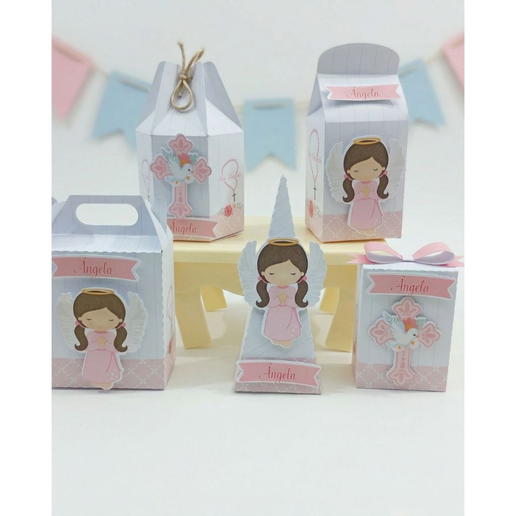 Kit Festa Personalizados - Batizado Rosa - Lembrancinhas para Batizado - Caixinhas Personalizadas