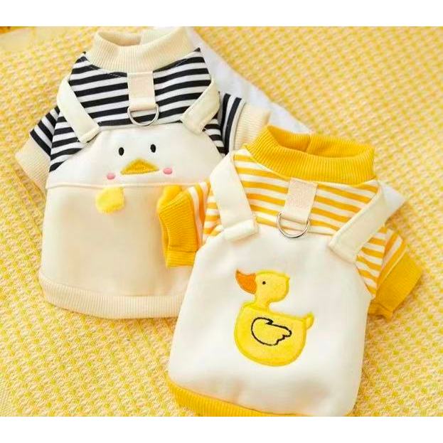 Roupa Pet Inverno Cachorro Pequeno Pelúcia Fofinho Patinho com Argola Guia Quente Confortável