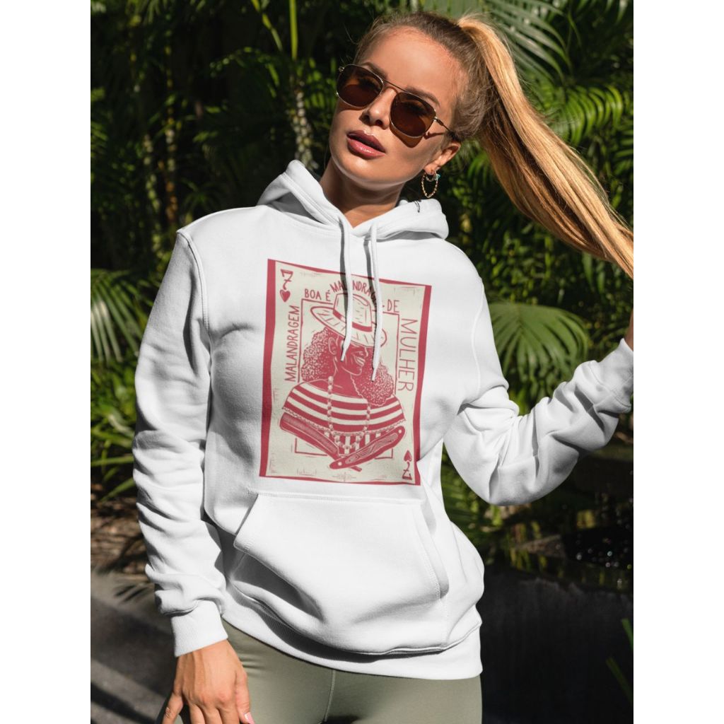 Blusa de Frio Moletom Malandragem Boa é Malandragem de Mulher Axé Maria Navalha Umbanda Quimbanda Candomblé Fé Malandra