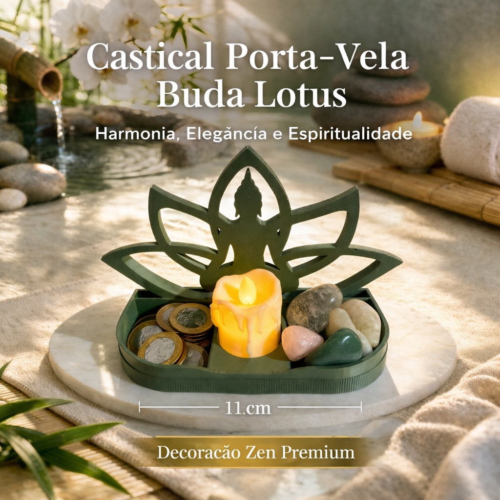 Imagem Castiçal Porta-Vela Buda Lotus – Suporte Decorativo Zen Meditação