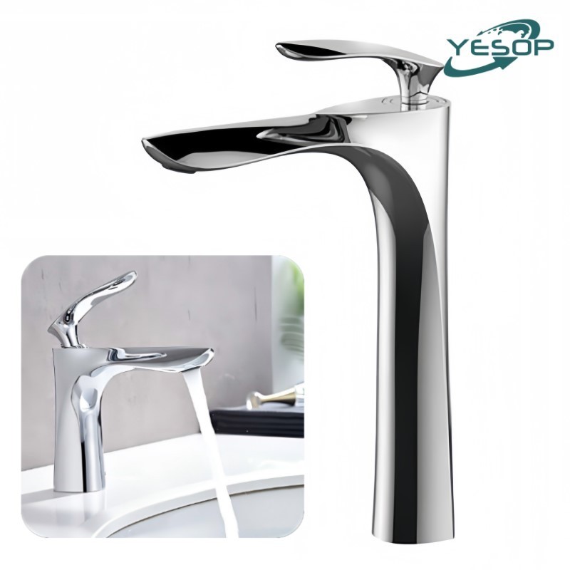 YESOP Torneira Cascata Banheiro Lavabo Bica Alta Monocomando Misturador Prata Cromada Premium