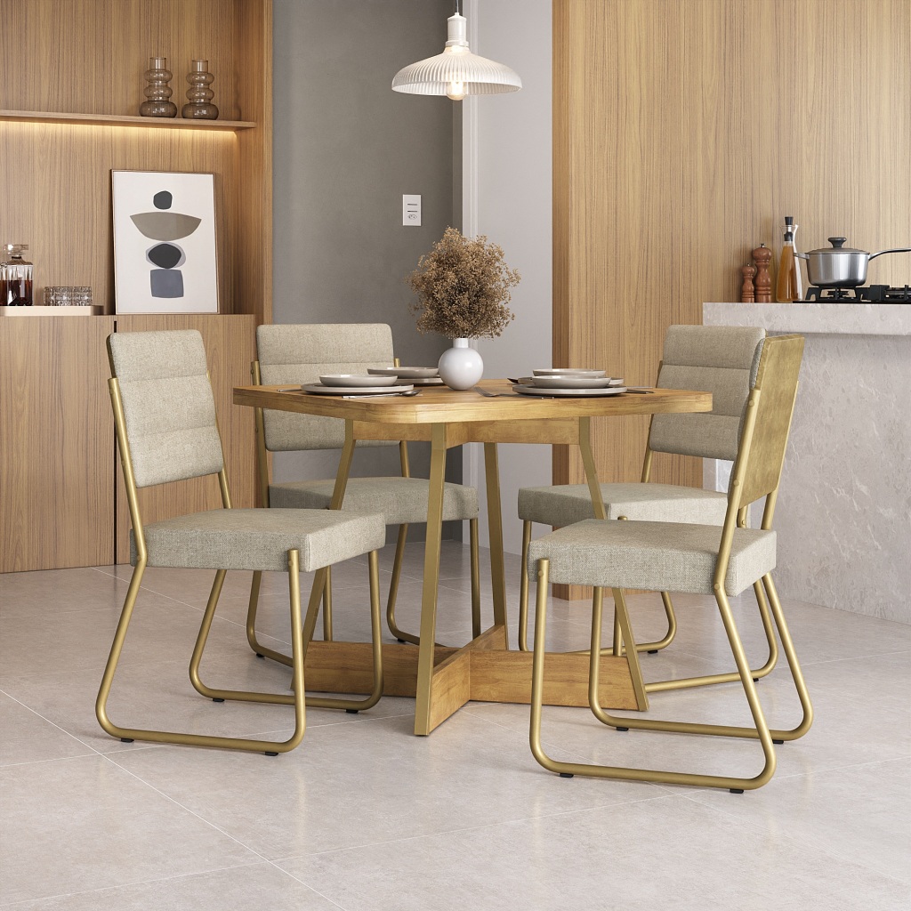 Imagem Conjunto Sala de Jantar 4 Cadeiras Charlotte Carraro Carvalho Dourado