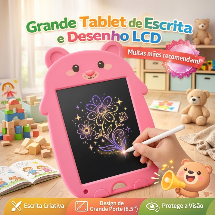 Tablet LCD Infantil 8.5” para Desenhar – Lousa Mágica com Caneta, Apaga com 1 Clique