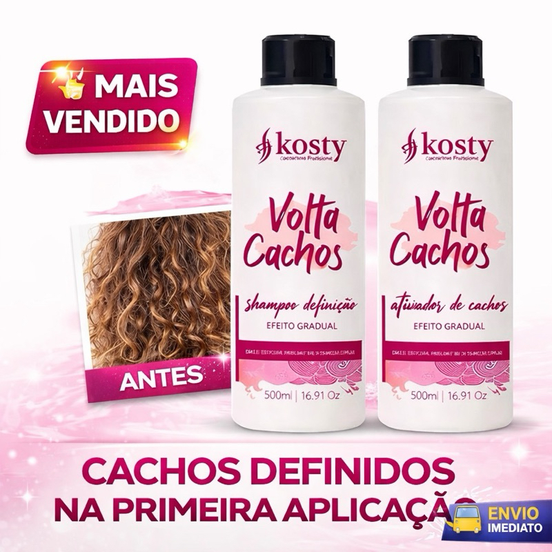 Kit Shampoo + Ativador de Cachos Kosty 500ml | Cachos Definidos, Sem Frizz e Brilho Intenso volta cachos profissional