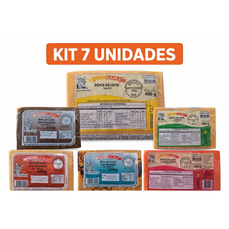 kit 7 unidades Doce de leite uai sortidos 400g